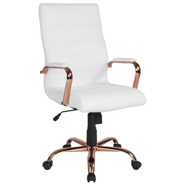 White Leather Rose Gold Frame High Back Chair
