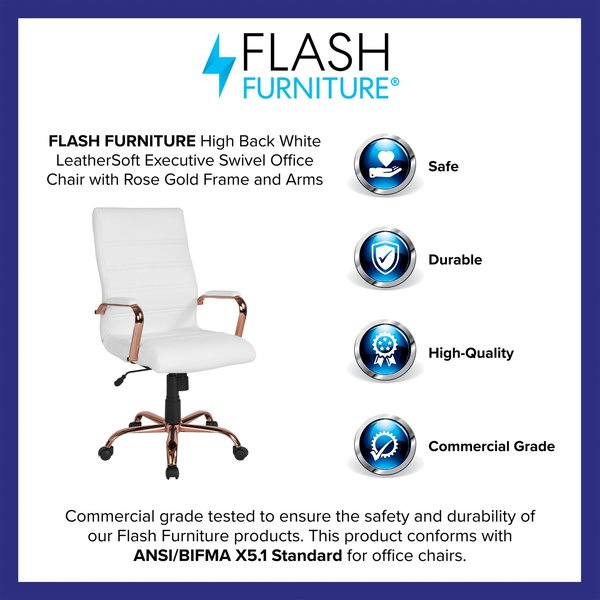 White Leather Rose Gold Frame High Back Chair