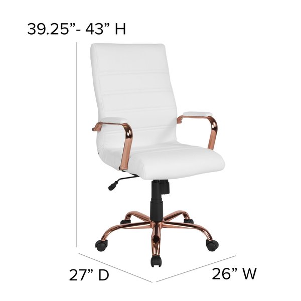 White Leather Rose Gold Frame High Back Chair