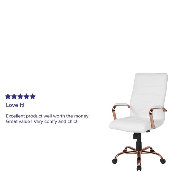 White Leather Rose Gold Frame High Back Chair