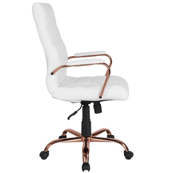 White Leather Rose Gold Frame High Back Chair