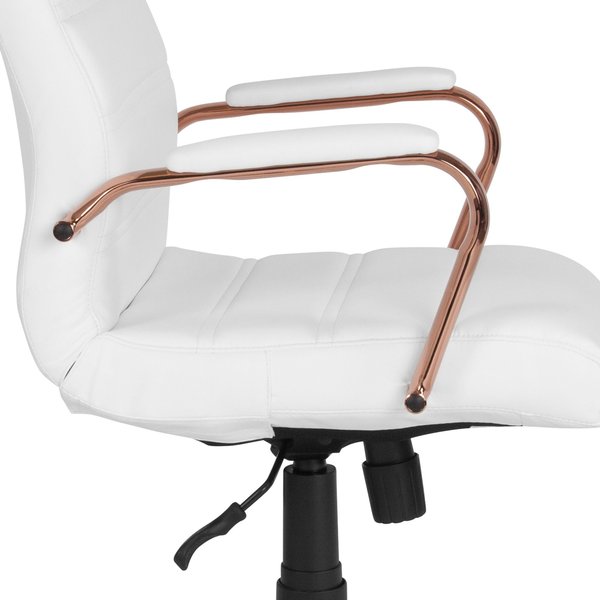 White Leather Rose Gold Frame High Back Chair