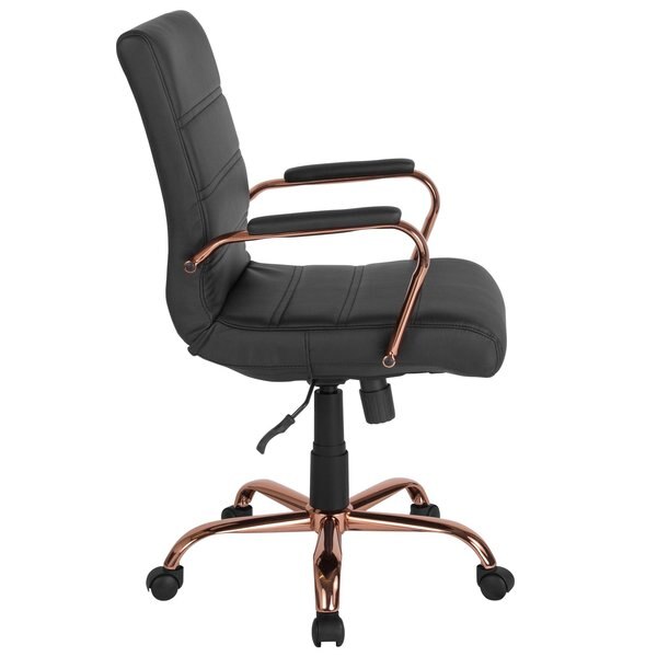 Black Leather Rose Gold Frame Mid-Back Chair