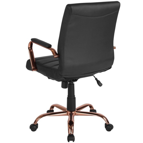 Black Leather Rose Gold Frame Mid-Back Chair