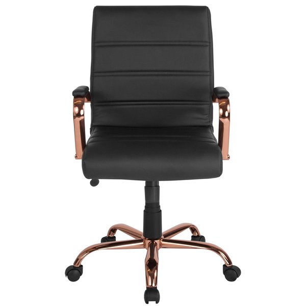 Black Leather Rose Gold Frame Mid-Back Chair
