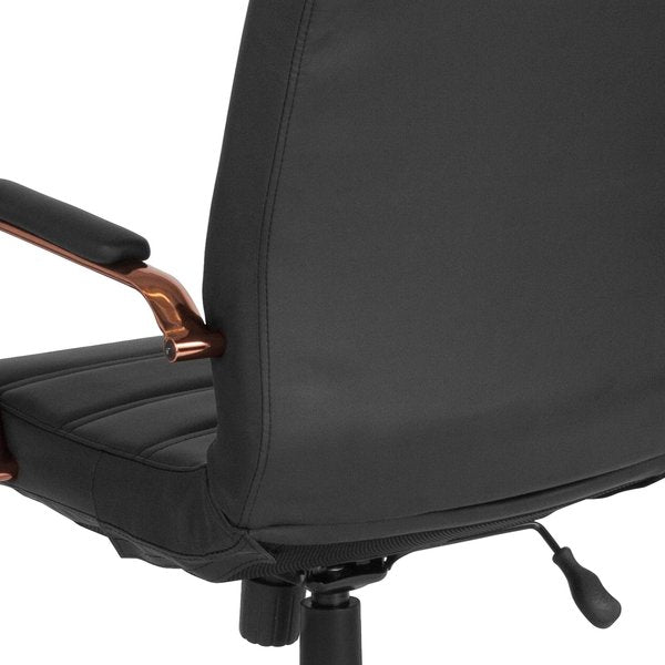Black Leather Rose Gold Frame Mid-Back Chair