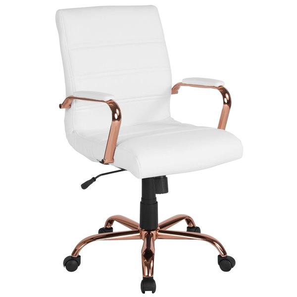 White Leather Rose Gold Frame Mid-Back Chair