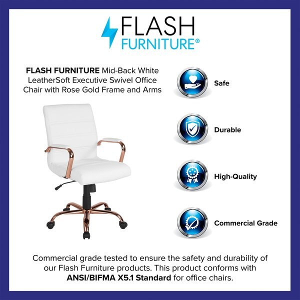 White Leather Rose Gold Frame Mid-Back Chair