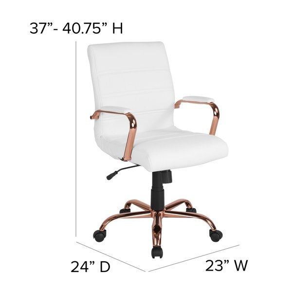 White Leather Rose Gold Frame Mid-Back Chair
