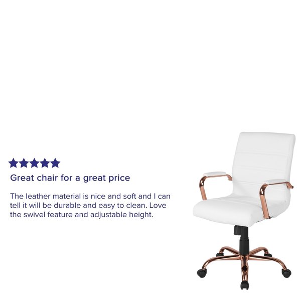 White Leather Rose Gold Frame Mid-Back Chair