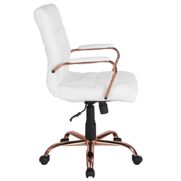 White Leather Rose Gold Frame Mid-Back Chair
