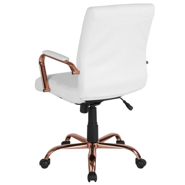 White Leather Rose Gold Frame Mid-Back Chair