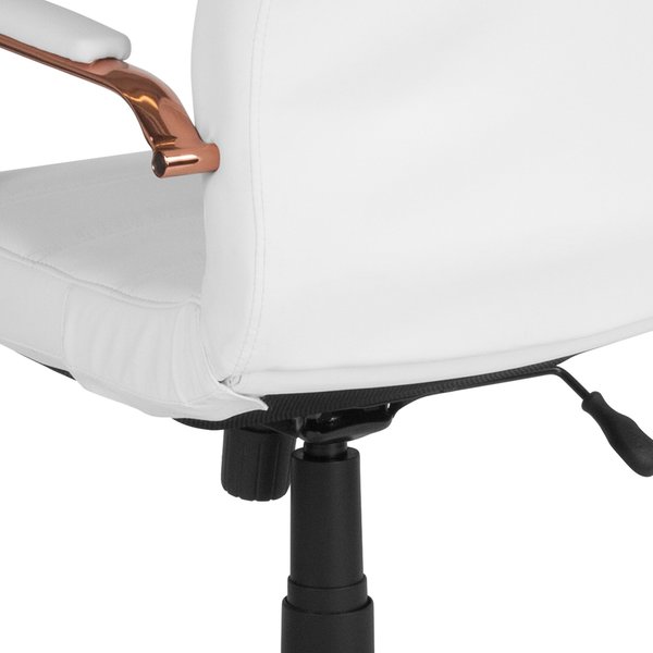 White Leather Rose Gold Frame Mid-Back Chair