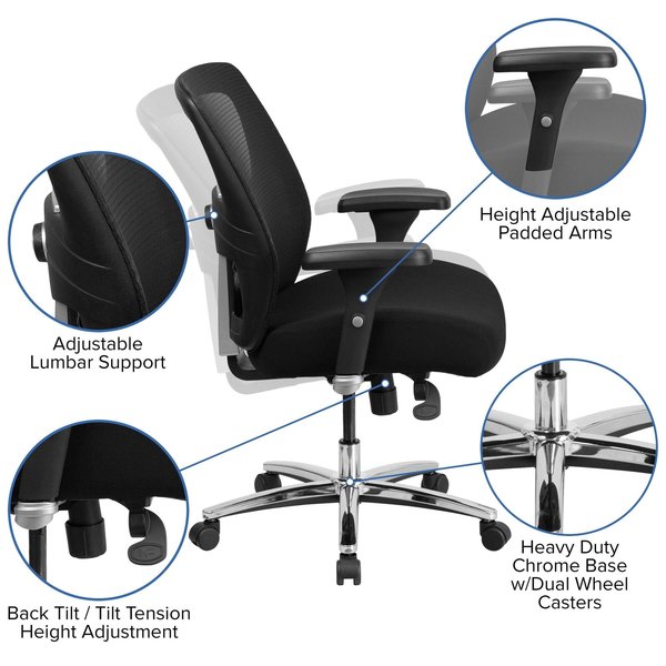 Fabric Executive Chair, 22-, Adjustable Padded