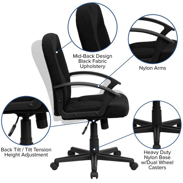 Executive Chair, Fabric, 21 1/4-Height, Fixed, Black