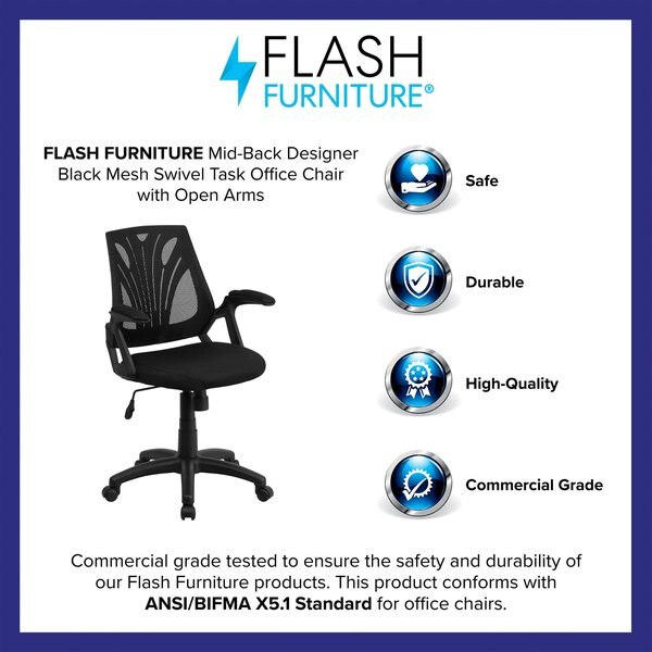 Mesh Task Chair, 21 1/2-, Padded, Back, Seat, Frame: Black