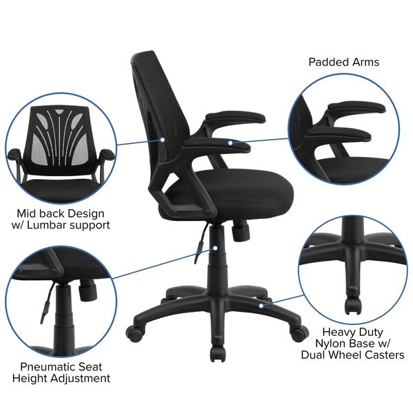 Mesh Task Chair, 21 1/2-, Padded, Back, Seat, Frame: Black