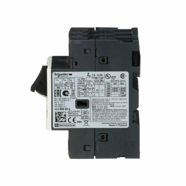 Manual Motor Starter, Button, 1.6-2.5A, 1P