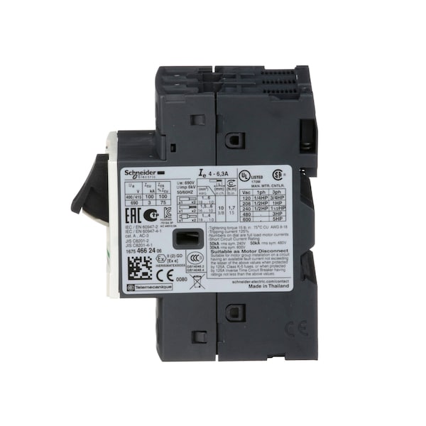 Manual Motor Starter, Button, 4-6.3A, 1P