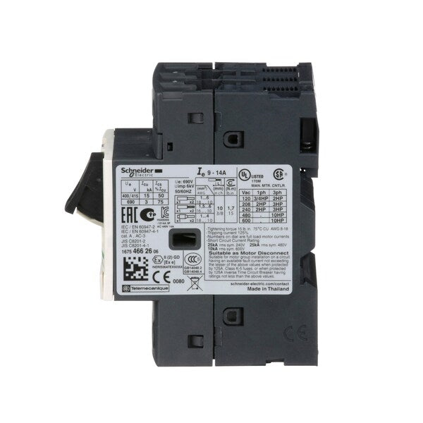 Manual Motor Starter, Button, 9-14A, 1P