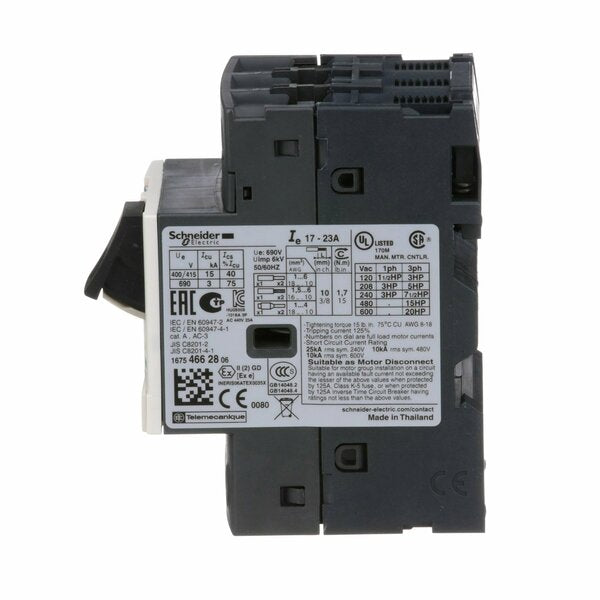 Manual Motor Starter, Button, 17-23A, 1P
