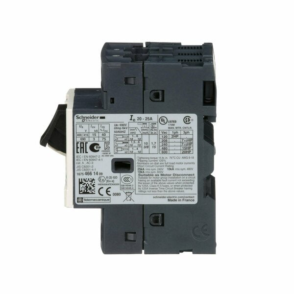 Manual Motor Starter, Button, 20-25A, 1P