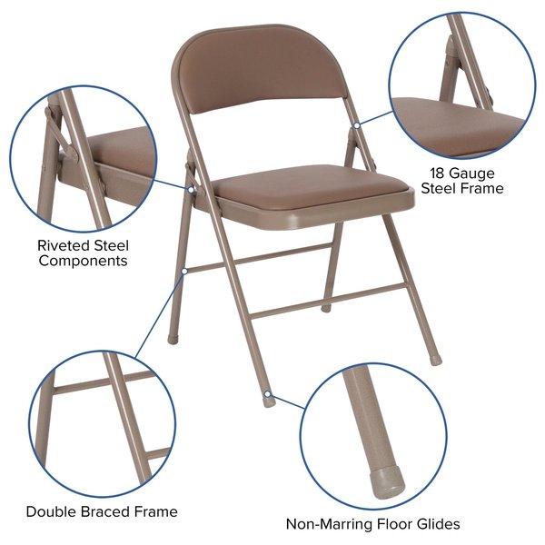 Folding Chair, Vinyl, Beige