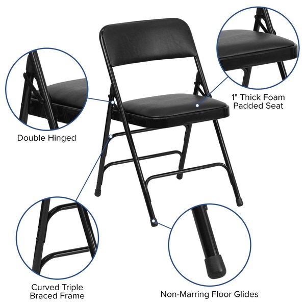 Folding Chair, Black Vinyl, 30