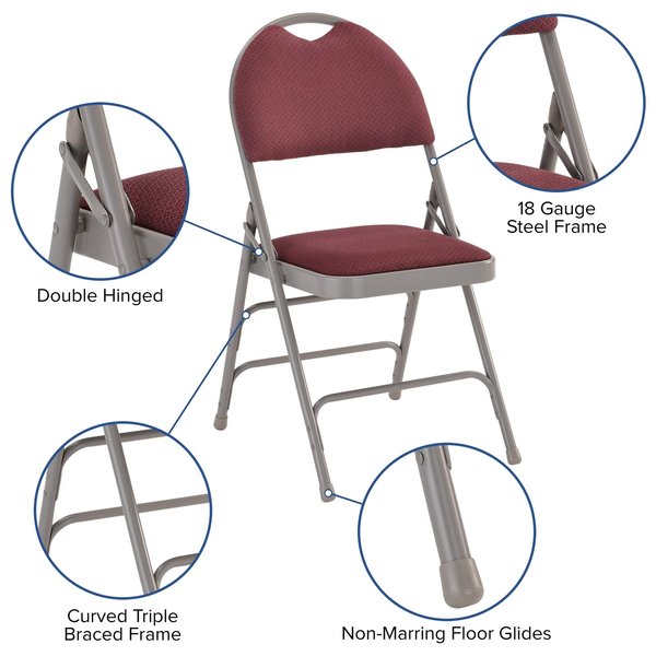 Fabric Fldng Chair, Easy-Carry Hndl, Brgnd