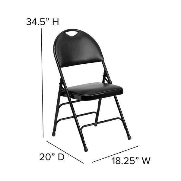 Folding Chair, Black Vinyl, 34.5
