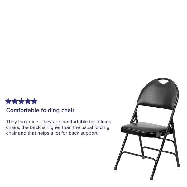Folding Chair, Black Vinyl, 34.5