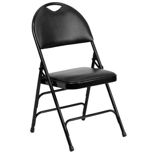 Folding Chair, Black Vinyl, 34.5