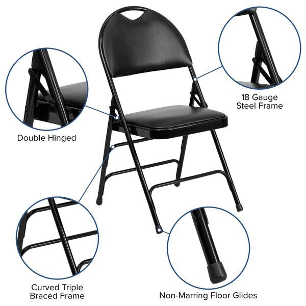 Folding Chair, Black Vinyl, 34.5
