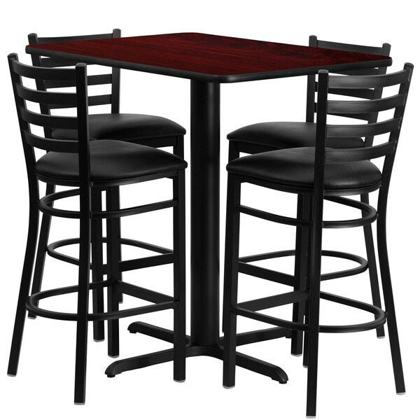 Mah Bar Table, Rectngl w/X-Base, Blk Seats, 24