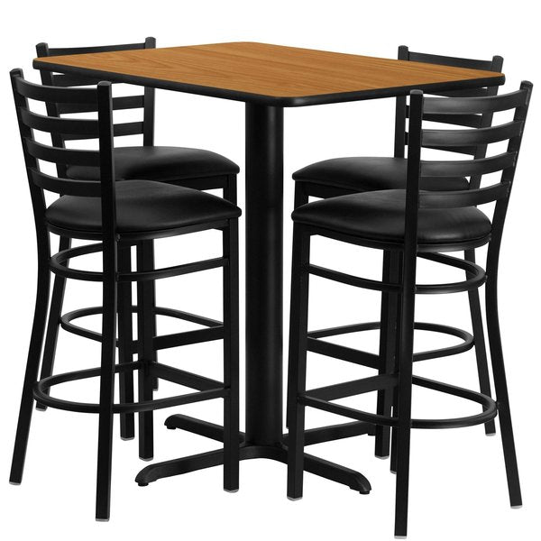 Nat Bar Table, Rectngl w/X-Base, Blk Seats, 24