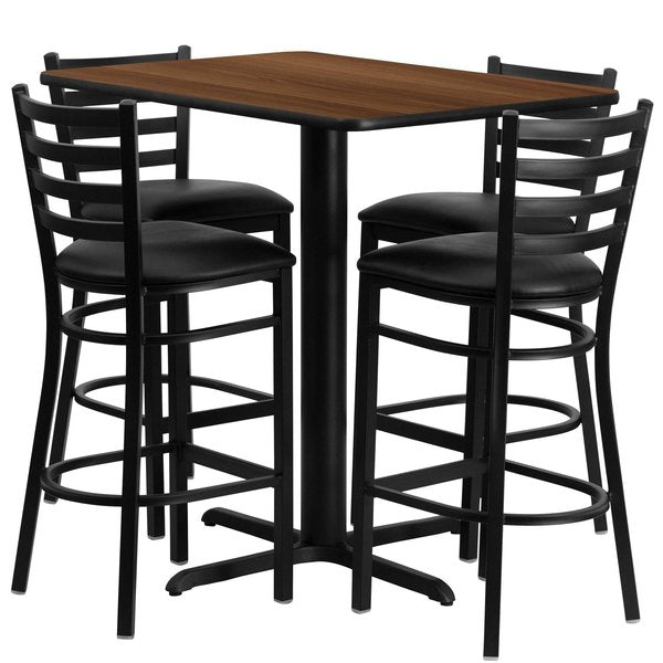 Wal Bar Table, Rectngl w/X-Base, Blk Seats, 24