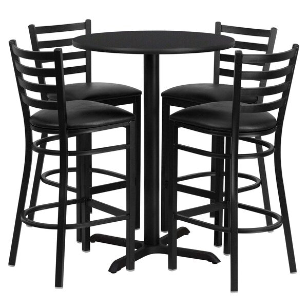 Black Bar Table, X-Base w/Black Seats, 30
