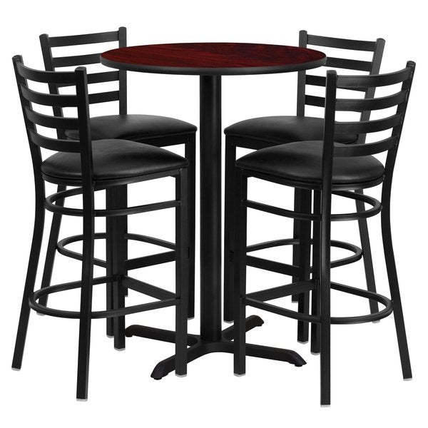 Mahgany Bar Table, X-Base w/Blk Seats, 30