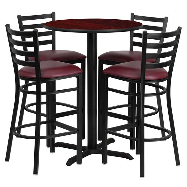 Mahgny Bar Table, X-Base w/Burg Seats, 30