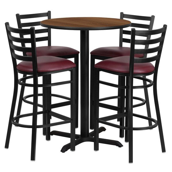 Walnut Bar Table, X-Base w/Burg Seats, 30