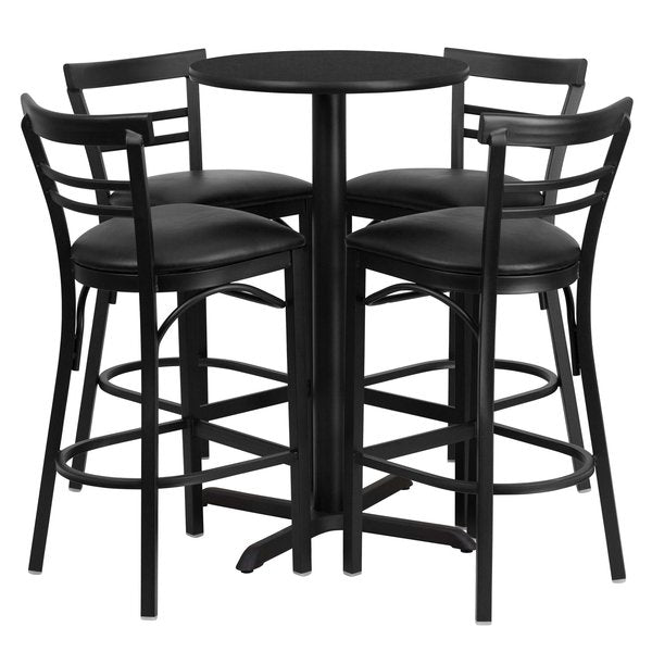 Blk Bar Table, X-Base, Blk Vinyl Seats, 24