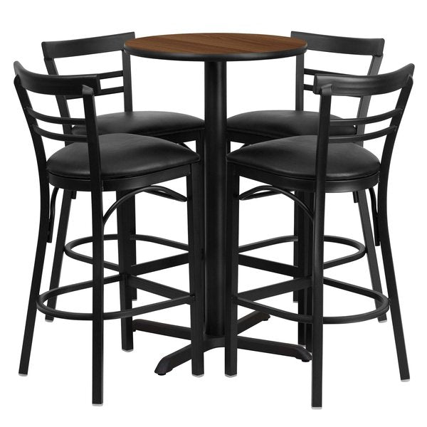 Walnut Bar Table, X-Base w/Blk Seats, 24