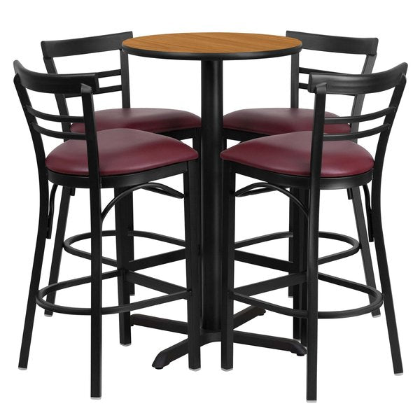 Natural Bar Table, X-Base, Burg Seats, 24