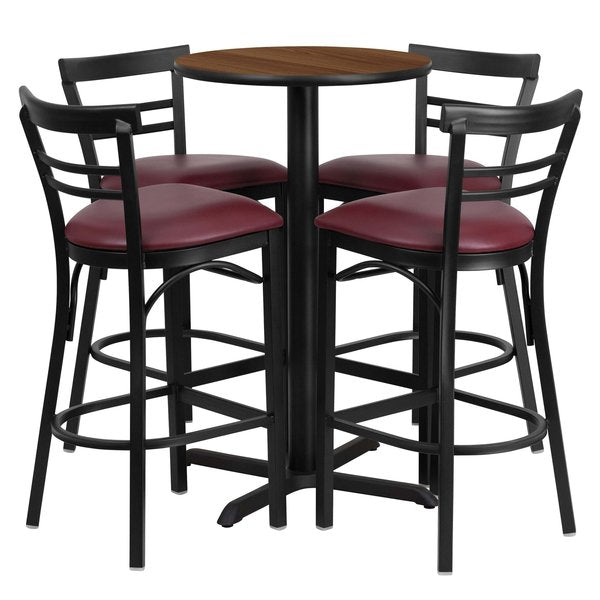 Walnut Bar Table, X-Base w/Burg Seats, 24