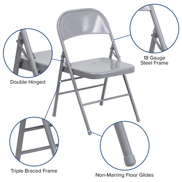Folding Chair, Metal, Gray