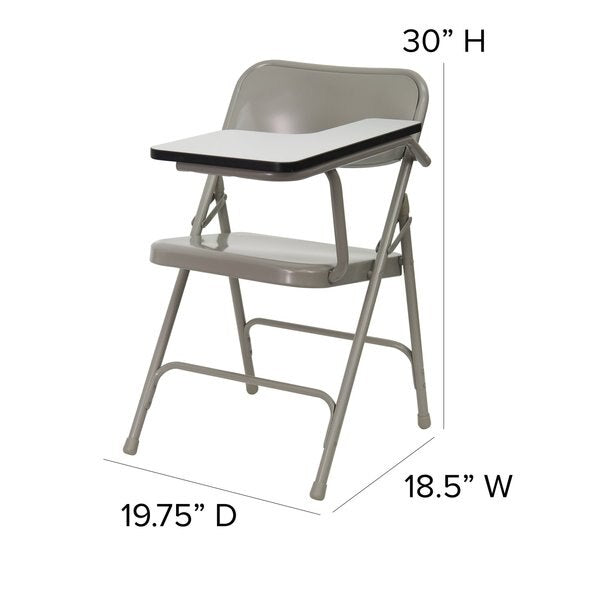 Round Metal Tablet Arm Chair, Left Hand, Beige, 18.5