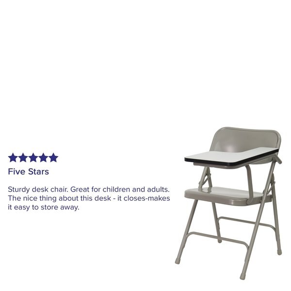 Round Metal Tablet Arm Chair, Left Hand, Beige, 18.5