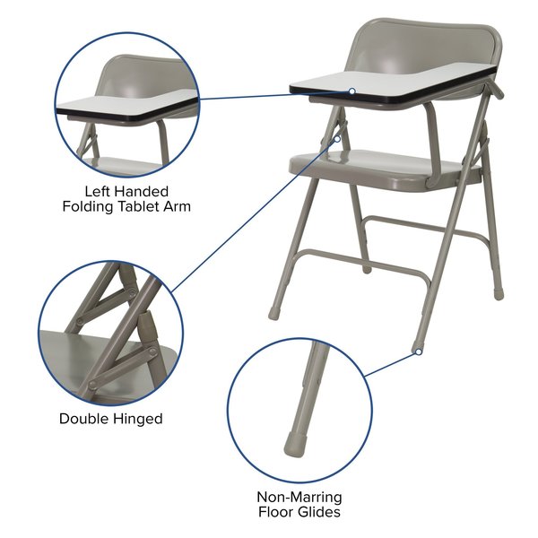 Round Metal Tablet Arm Chair, Left Hand, Beige, 18.5