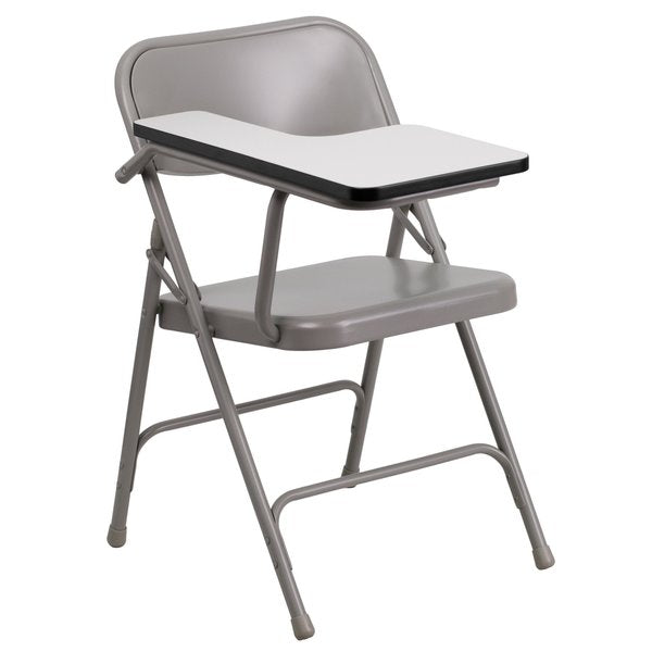 Round Metal Tablet Arm Chair, Right Hand, Beige, 18.5