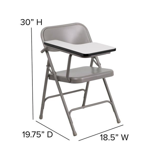 Round Metal Tablet Arm Chair, Right Hand, Beige, 18.5